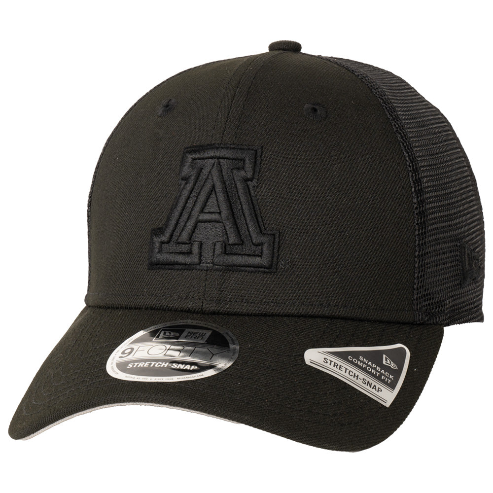 NCAA Arizona Wildcats Black On Black Primary Logo 9FORTY Trucker Adjustable Hat - Black