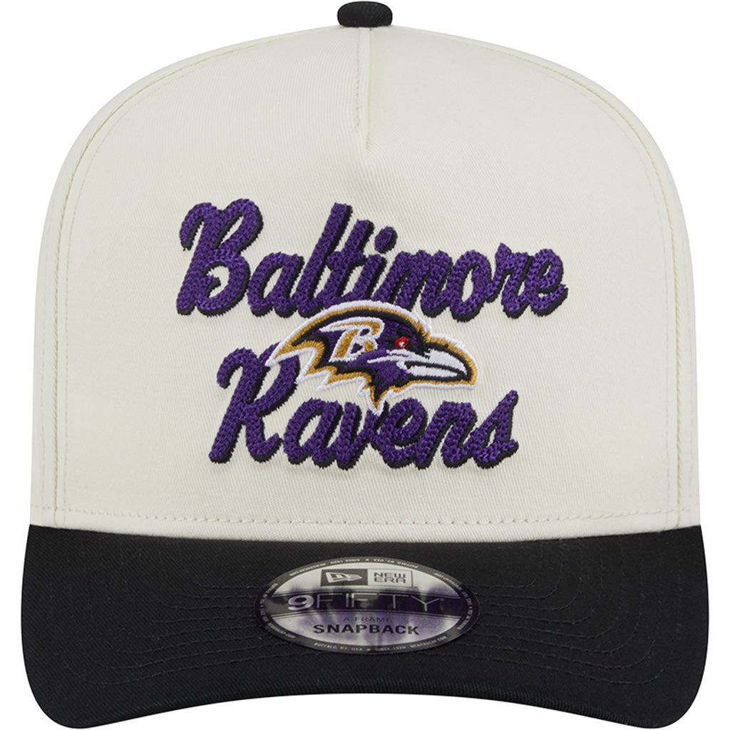 NFL Baltimore Ravens New Era Chainstitch Two-Tone 9FIFTY A-Frame Snapback Hat - Cream