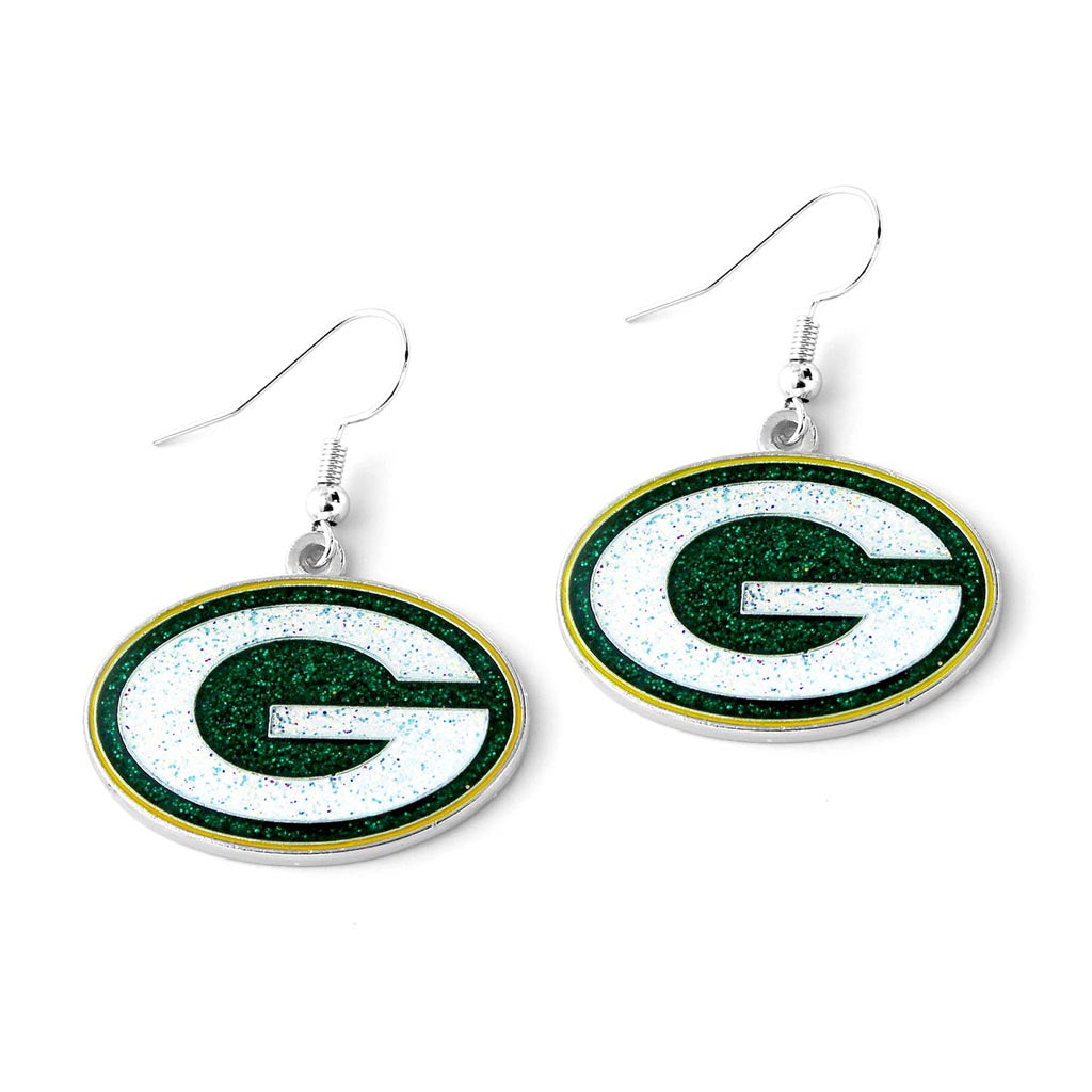 NFL Green Bay Packers Aminco Glitter Dazzler Logo Earrings - White