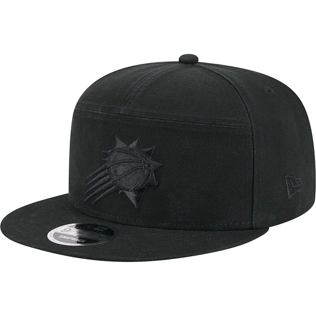NBA Phoenix Suns New Era Black on Black Cotton Canvas 9FIFTY Split Panel Snapback Hat - Black