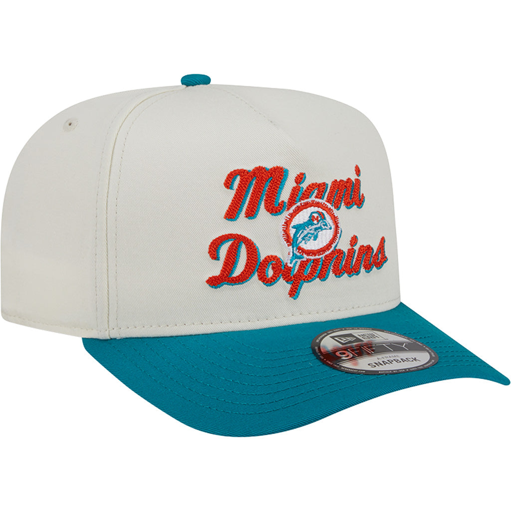 NFL Miami Dolphins New Era Chainstitch Two-Tone 9FIFTY A-Frame Snapback Hat - Cream