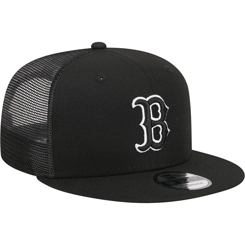 MLB Boston Red Sox New Era Black & White Trucker 9FIFTY Snapback Hat - Black