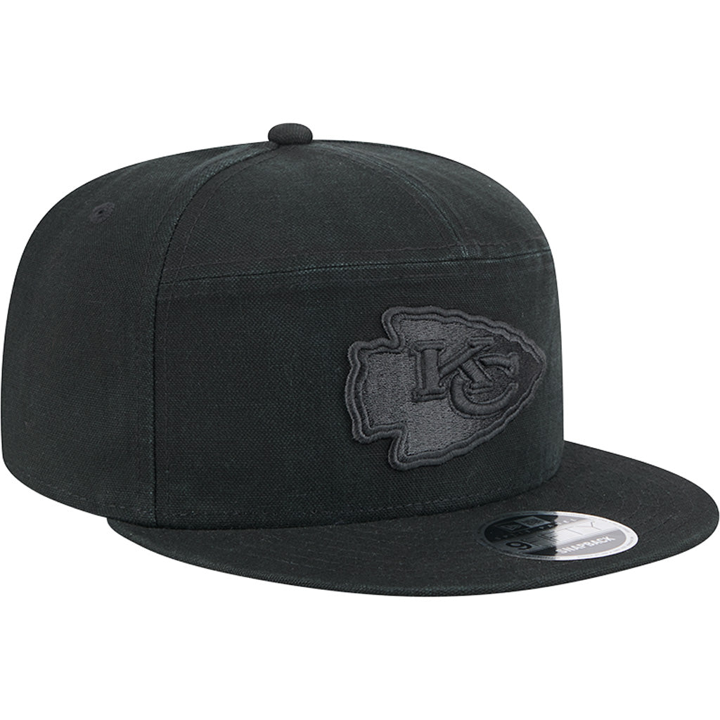NFL Kansas City Chiefs New Era Black on Black Cotton Canvas 9FIFTY Split Panel Snapback Hat - Black