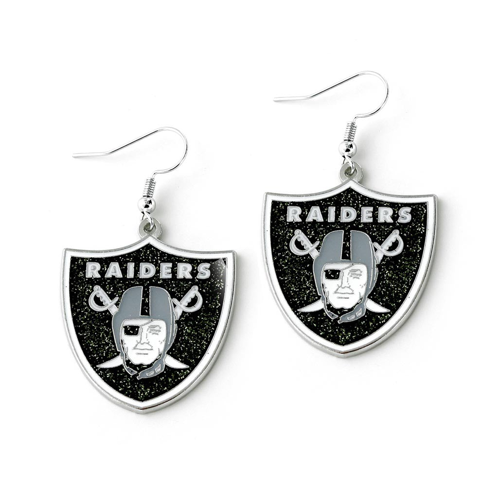 NFL Las Vegas Raiders Aminco Glitter Dazzler Logo Earrings - Black