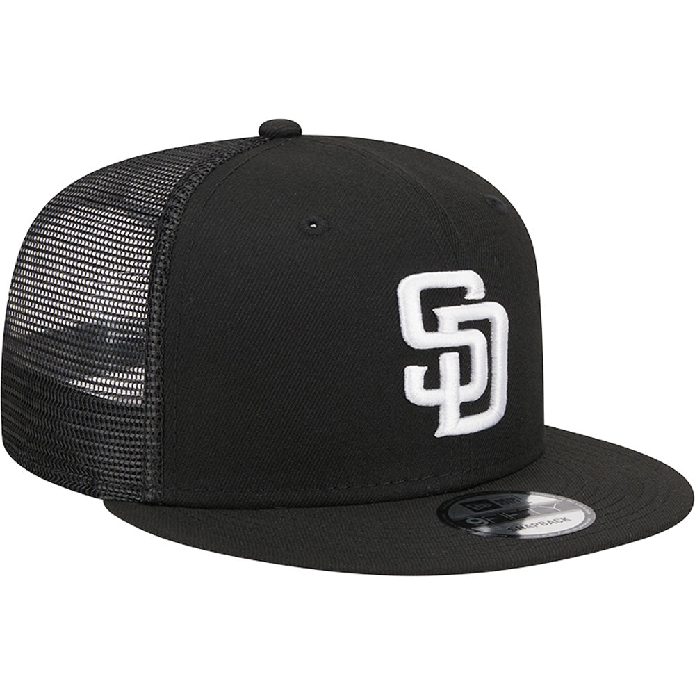 MLB San Diego Padres New Era Black & White Trucker 9FIFTY Snapback Hat - Black