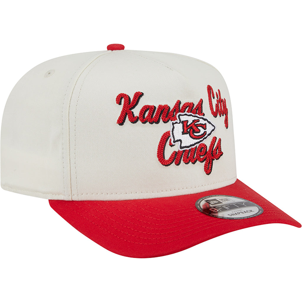 NFL Kansas City Chiefs New Era Chainstitch Two-Tone 9FIFTY A-Frame Snapback Hat - Cream