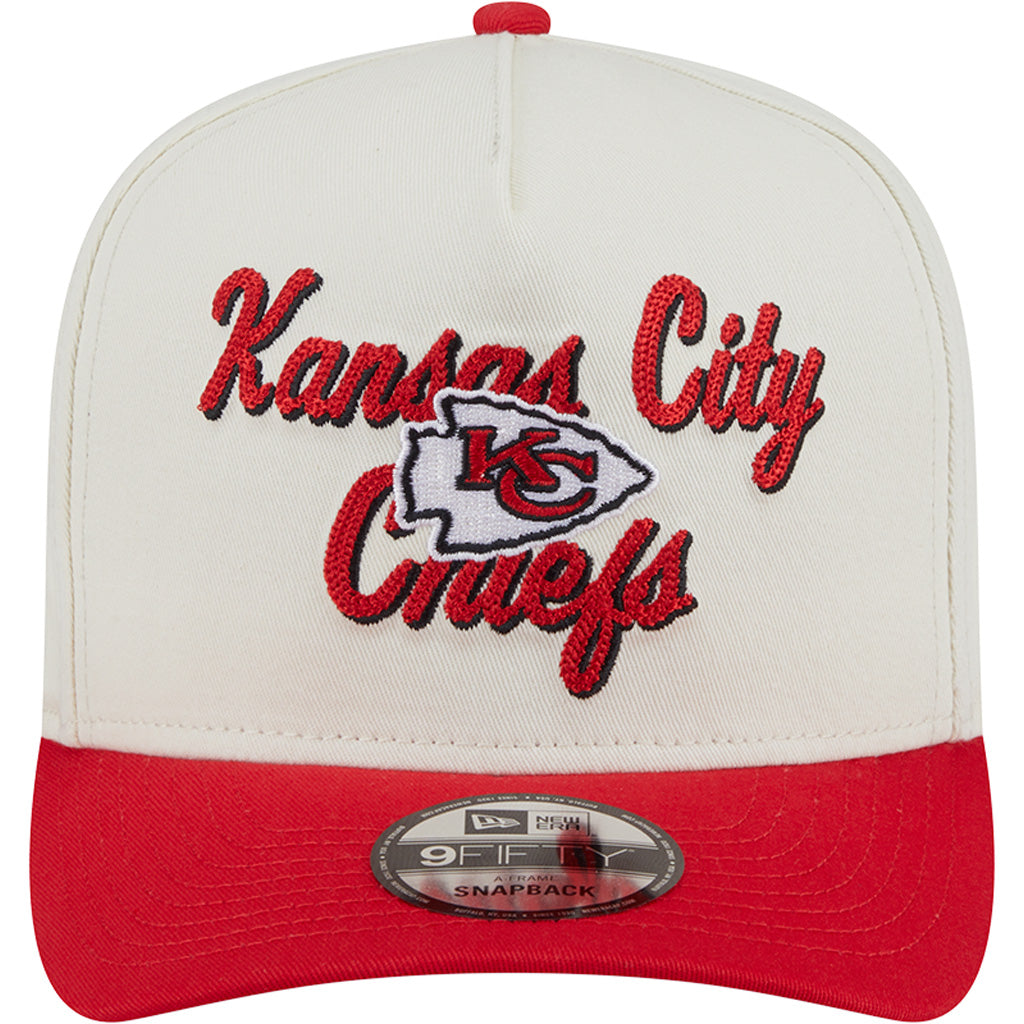 NFL Kansas City Chiefs New Era Chainstitch Two-Tone 9FIFTY A-Frame Snapback Hat - Cream