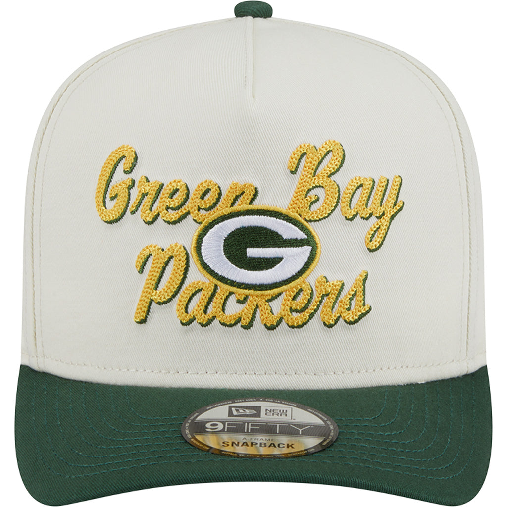 NFL Green Bay Packers New Era Chainstitch Two-Tone 9FIFTY A-Frame Snapback Hat - Cream