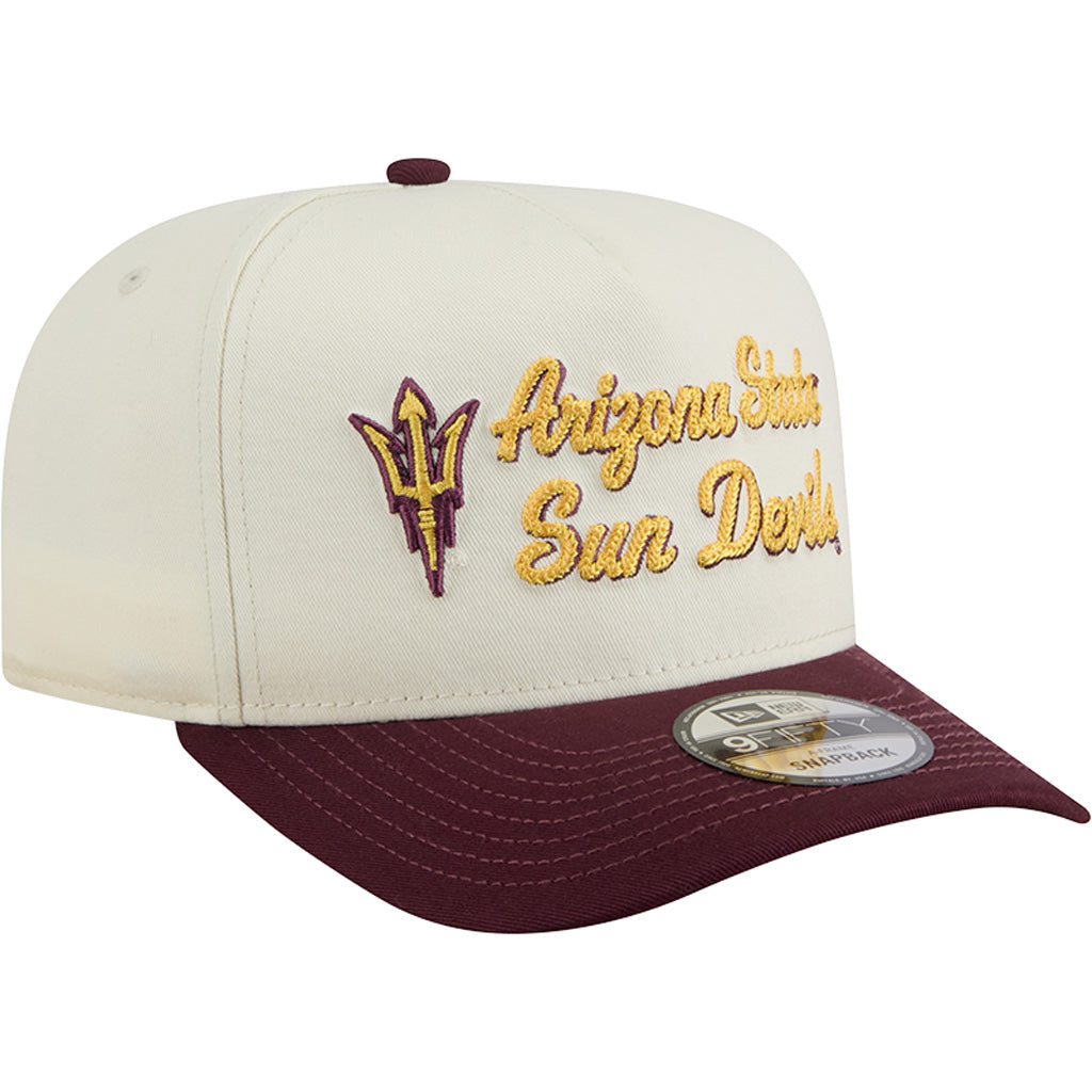 NCAA Arizona State Sun Devils New Era Chainstitch Two-Tone 9FIFTY A-Frame Snapback Hat - Cream