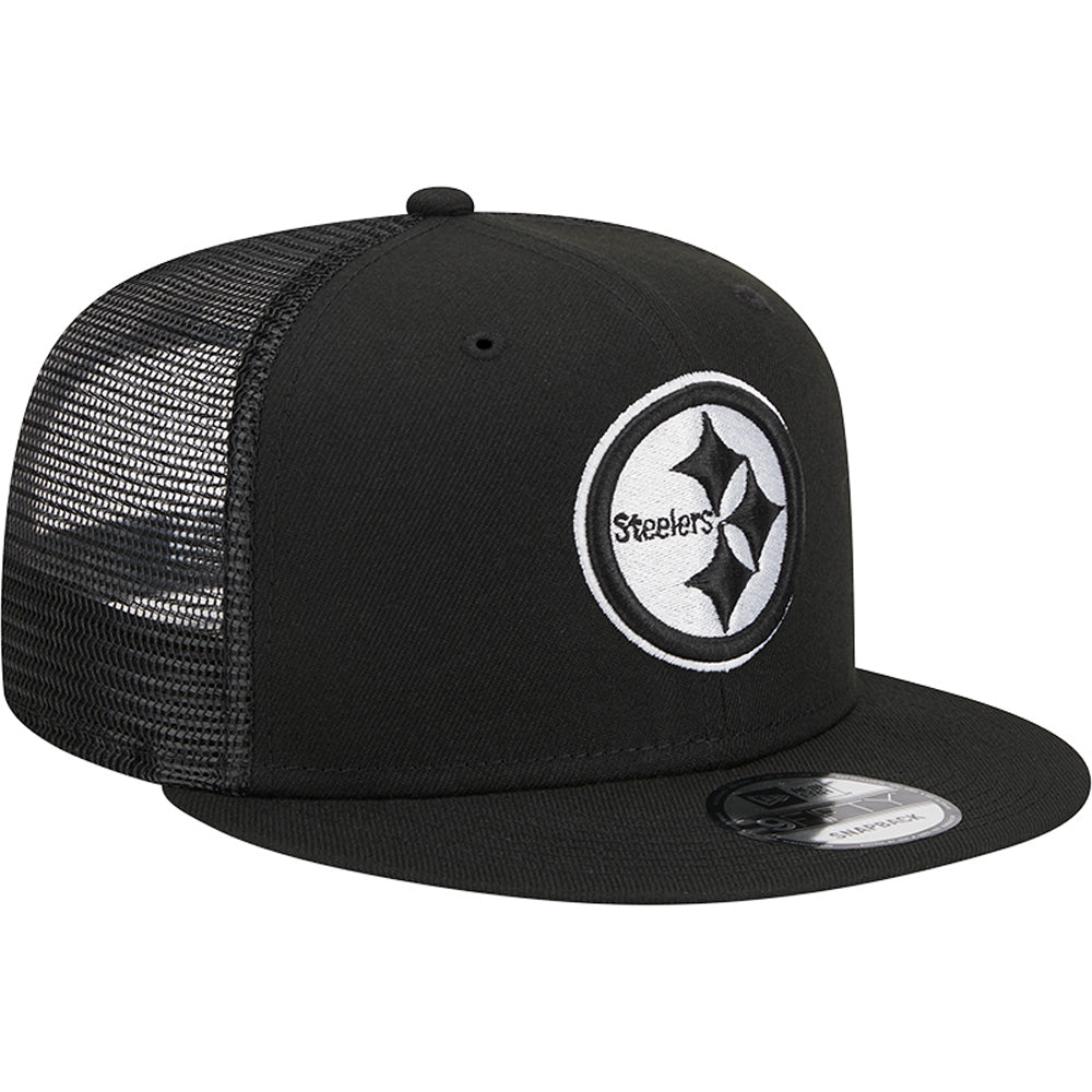 NFL Pittsburgh Steelers New Era Black & White Trucker 9FIFTY Snapback Hat - Black
