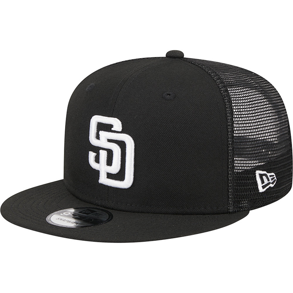 MLB San Diego Padres New Era Black & White Trucker 9FIFTY Snapback Hat - Black