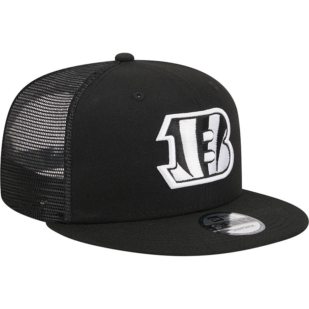 NFL Cincinnati Bengals New Era Black & White Trucker 9FIFTY Snapback Hat - Black