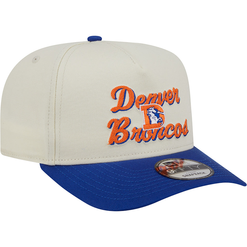 NFL Denver Broncos New Era Chainstitch Two-Tone 9FIFTY A-Frame Snapback Hat - Cream