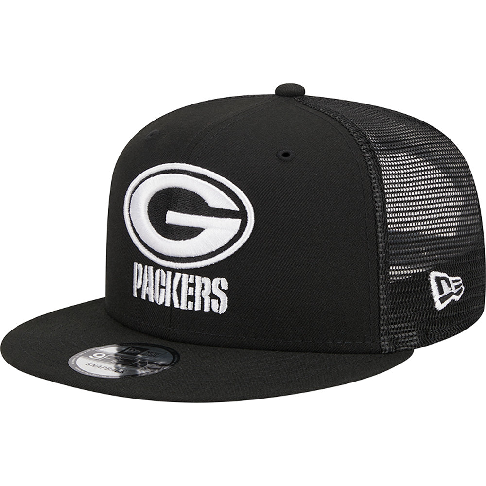 NFL Green Bay Packers New Era Black & White 9FIFTY Snapback Trucker Hat - Black