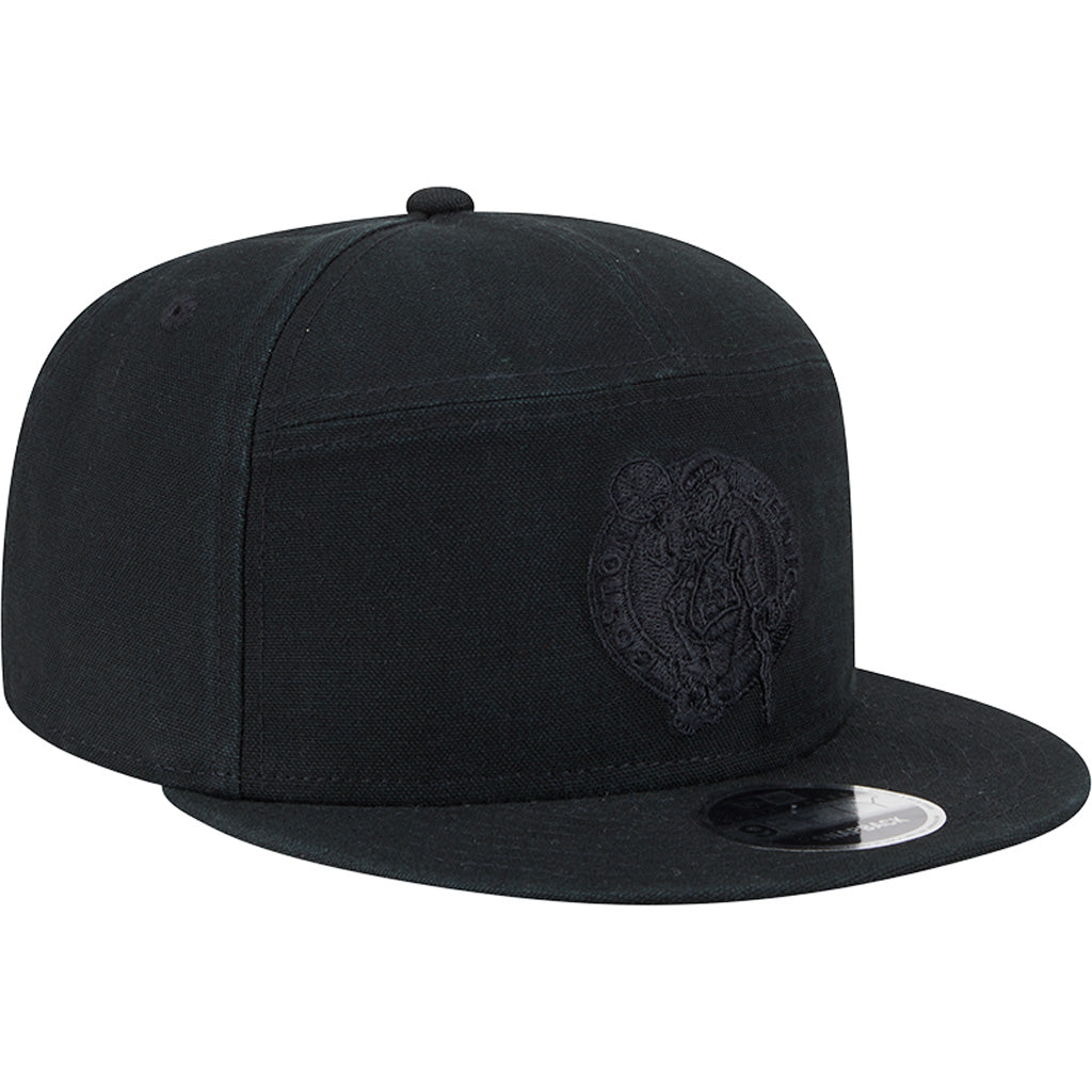 NBA Boston Celtics New Era Black on Black Cotton Canvas 9FIFTY Split Panel Snapback Hat - Black