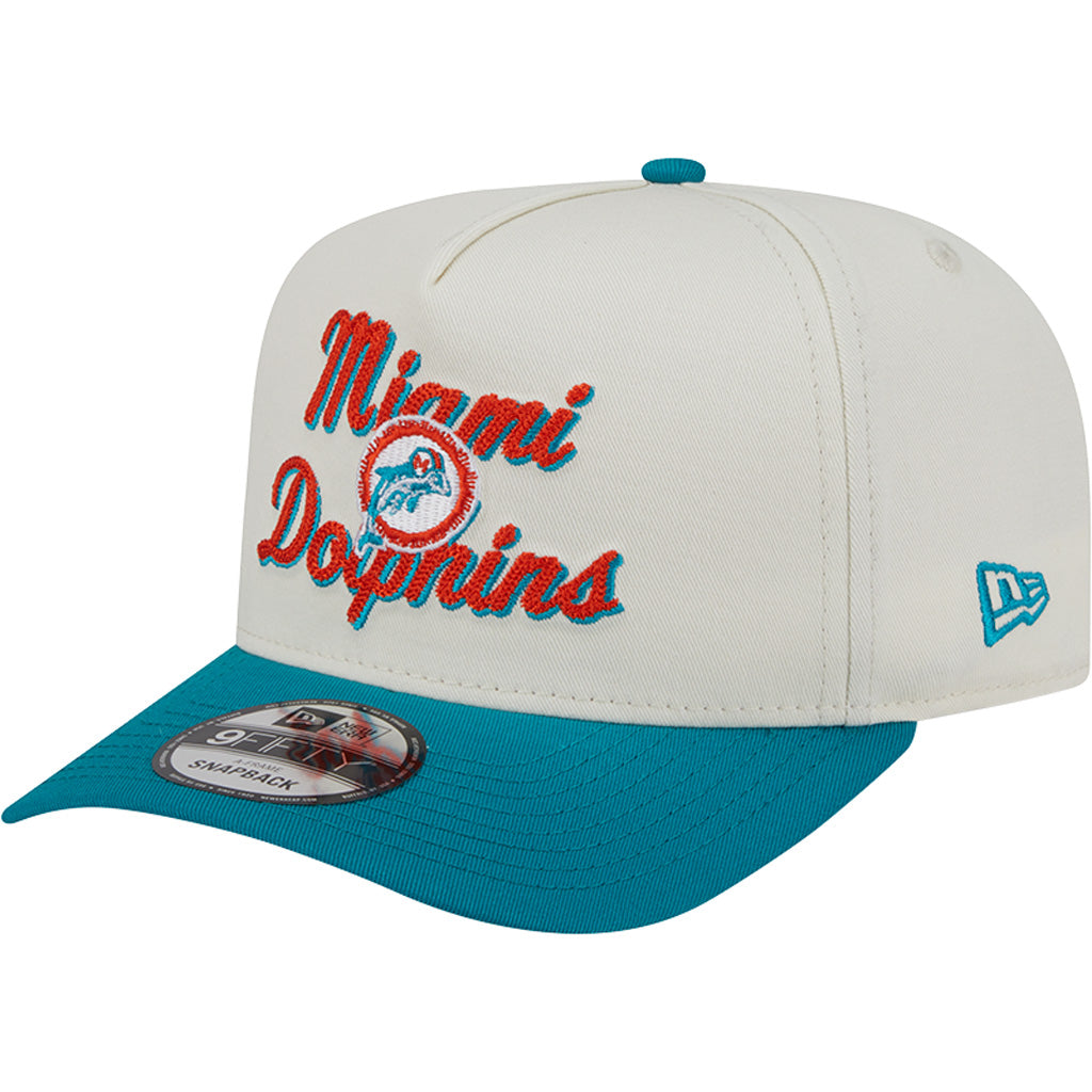 NFL Miami Dolphins New Era Chainstitch Two-Tone 9FIFTY A-Frame Snapback Hat - Cream