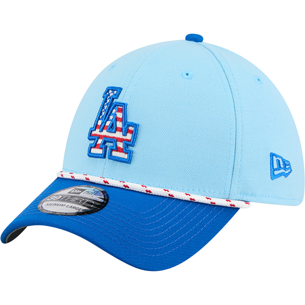 MLB Los Angeles Dodgers New Era 2025 4th of July 39THIRTY Flex Fit Hat - Light Blue