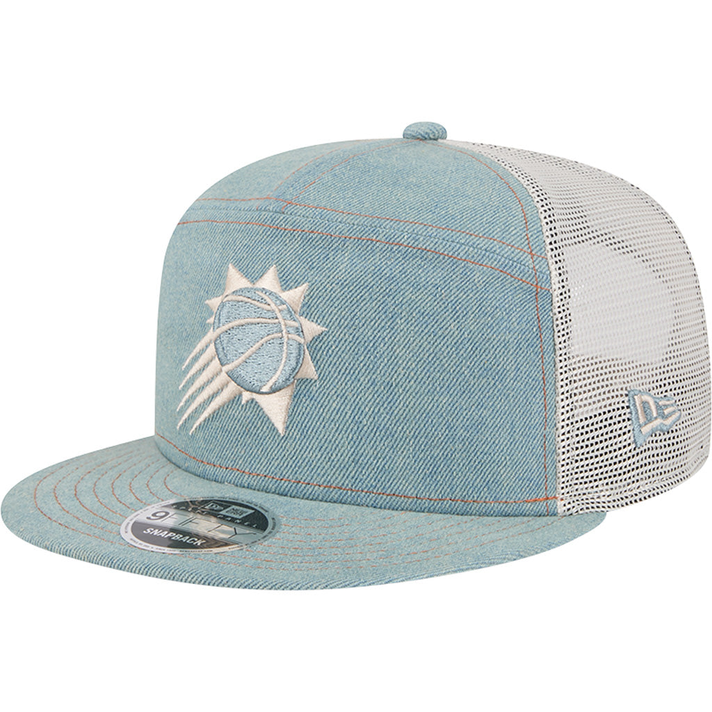 NBA Phoenix Suns New Era Denim 9FIFTY Split Panel Snapback Trucker Hat - Navy