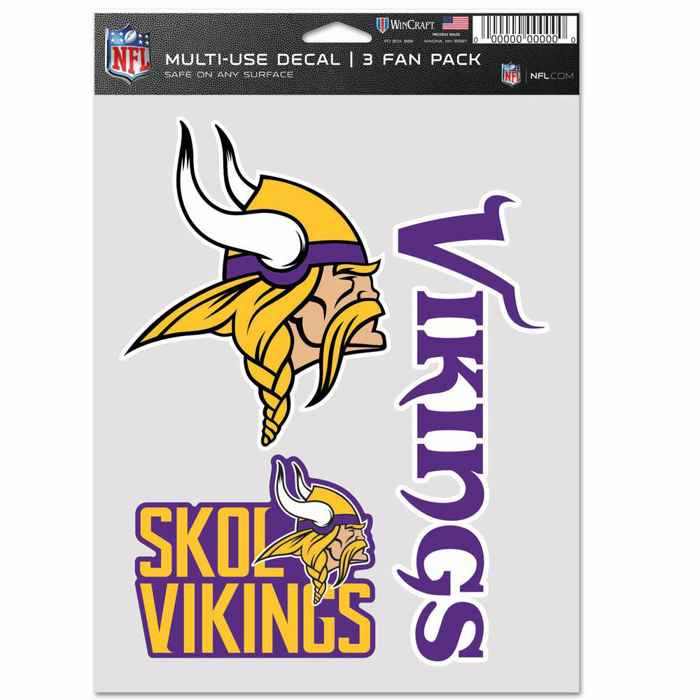 NFl Minnesota Vikings Team Wincraft 6"x8" 3 Pack Decal