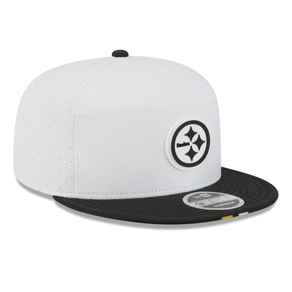 NFL Pittsburgh Steelers New Era 2025 Training 9FIFTY Split Panel Snapback Hat - White