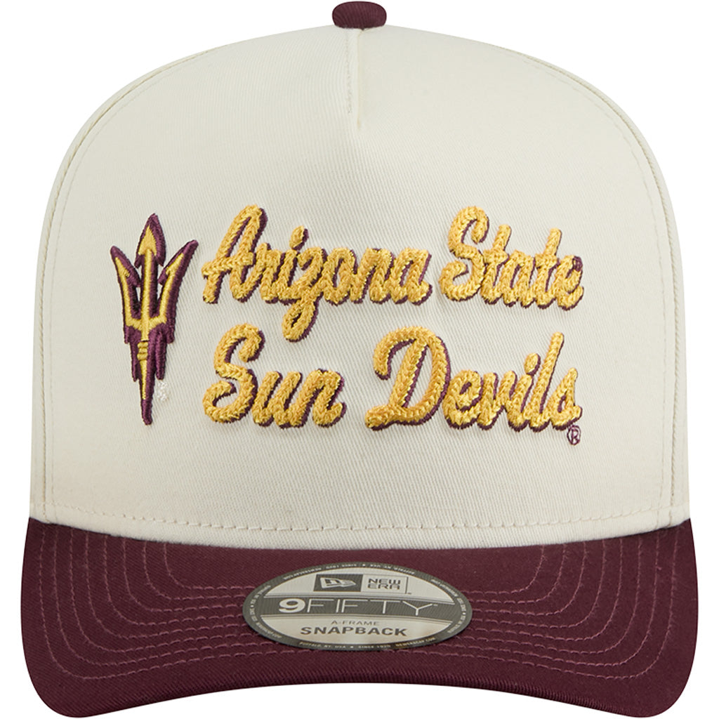 NCAA Arizona State Sun Devils New Era Chainstitch Two-Tone 9FIFTY A-Frame Snapback Hat - Cream