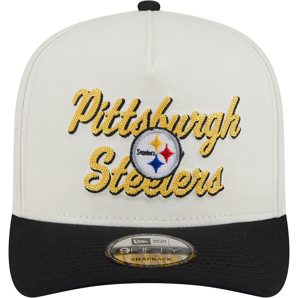 NFL Pittsburgh Steelers New Era Chainstitch Two-Tone 9FIFTY A-Frame Snapback Hat - Cream