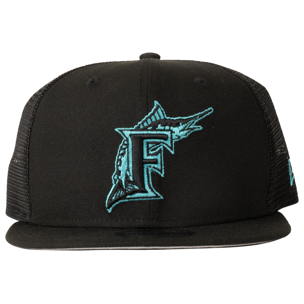 MLB Miami Marlins New Era Shadowline 9FIFTY Snapback Trucker Hat - Black