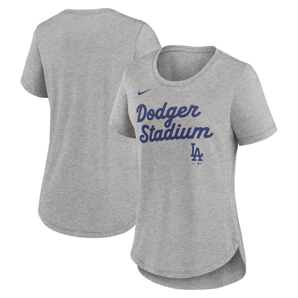MLB Los Angeles Dodgers Women's Nike Team Script Tri-Blend T-Shirt - Heather Gray