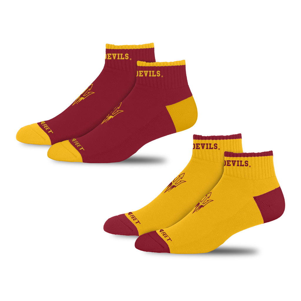 NCAA Arizona State Sun Devils For Bare Feet Front & Center 2-Pack Socks - Maroon & Gold