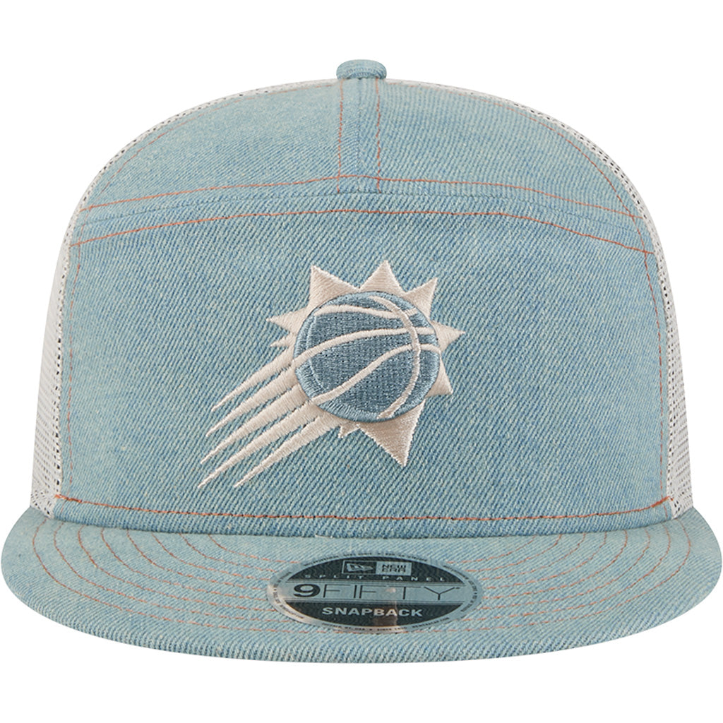 NBA Phoenix Suns New Era Denim 9FIFTY Split Panel Snapback Trucker Hat - Navy