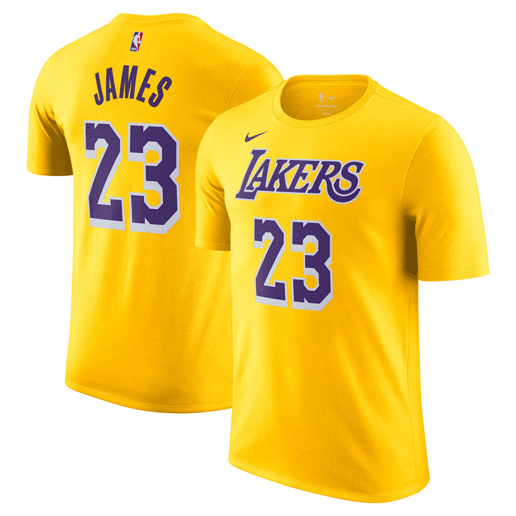 NBA Los Angeles Lakers Lebron James Nike Icon Name & Number T-Shirt - Gold