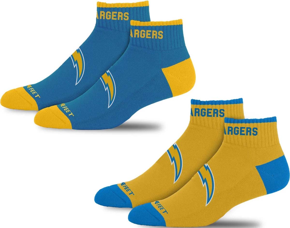 NFL Los Angeles Chargers For Bare Feet Front & Center 2-Pack Sock