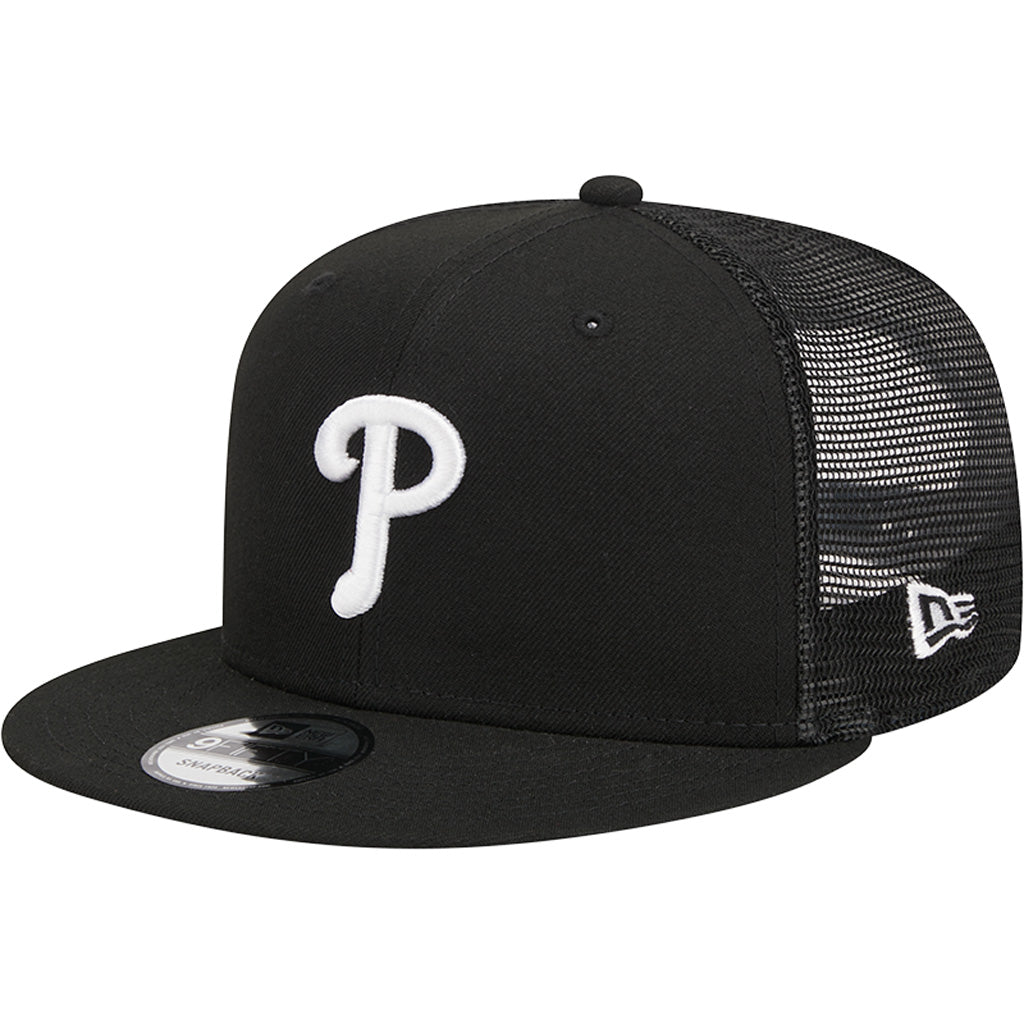 MLB Philadelphia Phillies New Era Black & White 9FIFTY Snapback Trucker Hat - Black