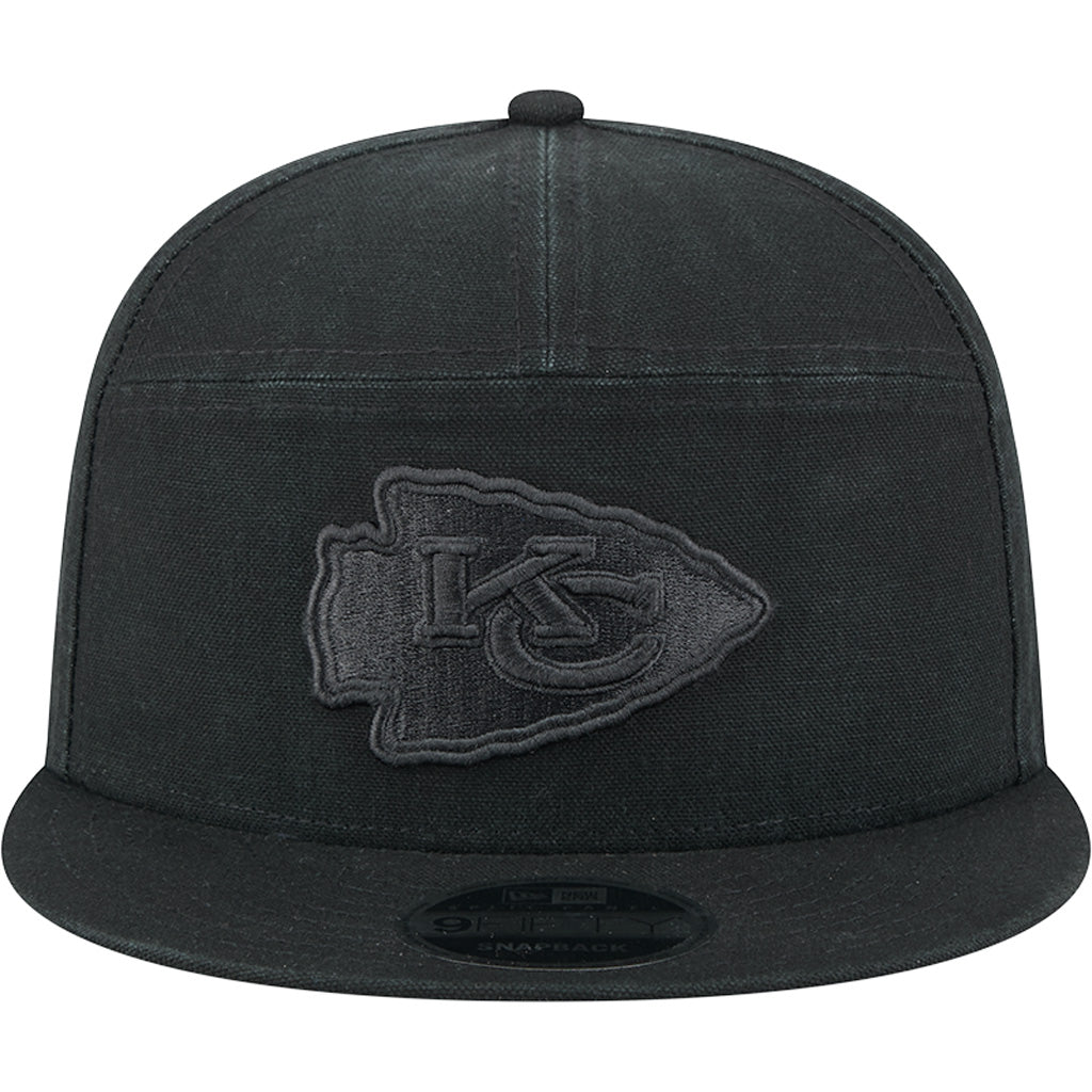 NFL Kansas City Chiefs New Era Black on Black Cotton Canvas 9FIFTY Split Panel Snapback Hat - Black