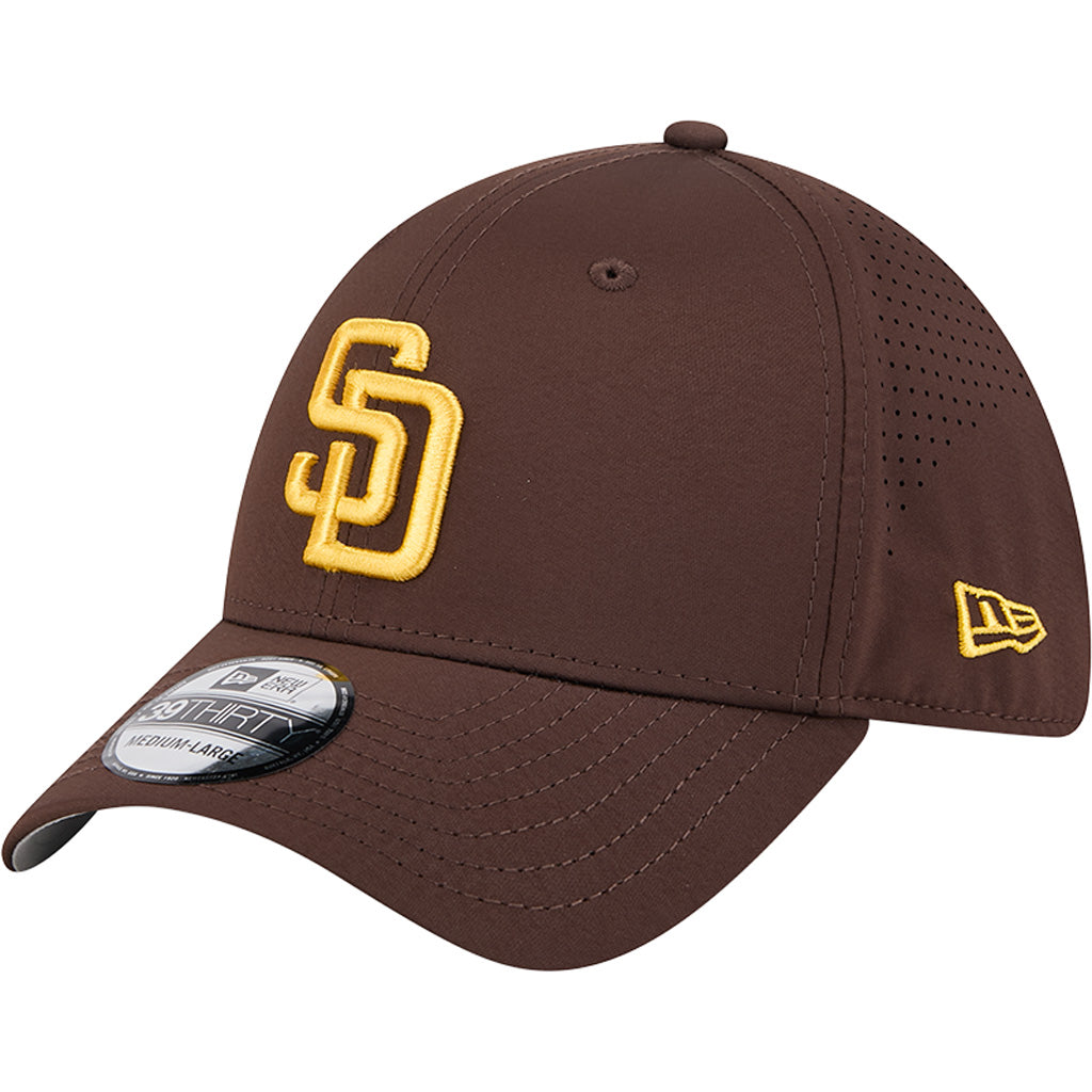 MLB San Diego Padres New Era Mid Perf 39THIRTY Flex Fit Hat - Brown