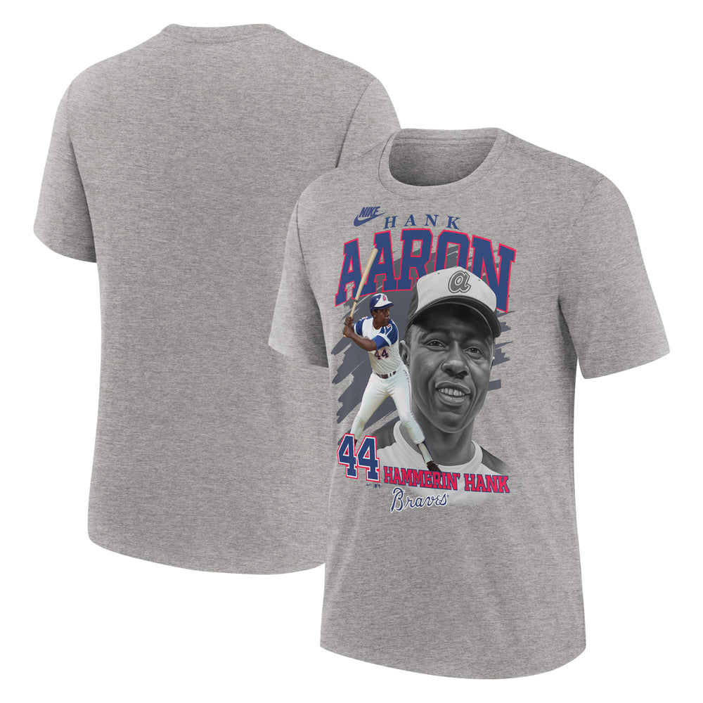 MLB Atlanta Braves Hank Aaron Nike Cooperstown Local Tri-Blend T-Shirt - Gray