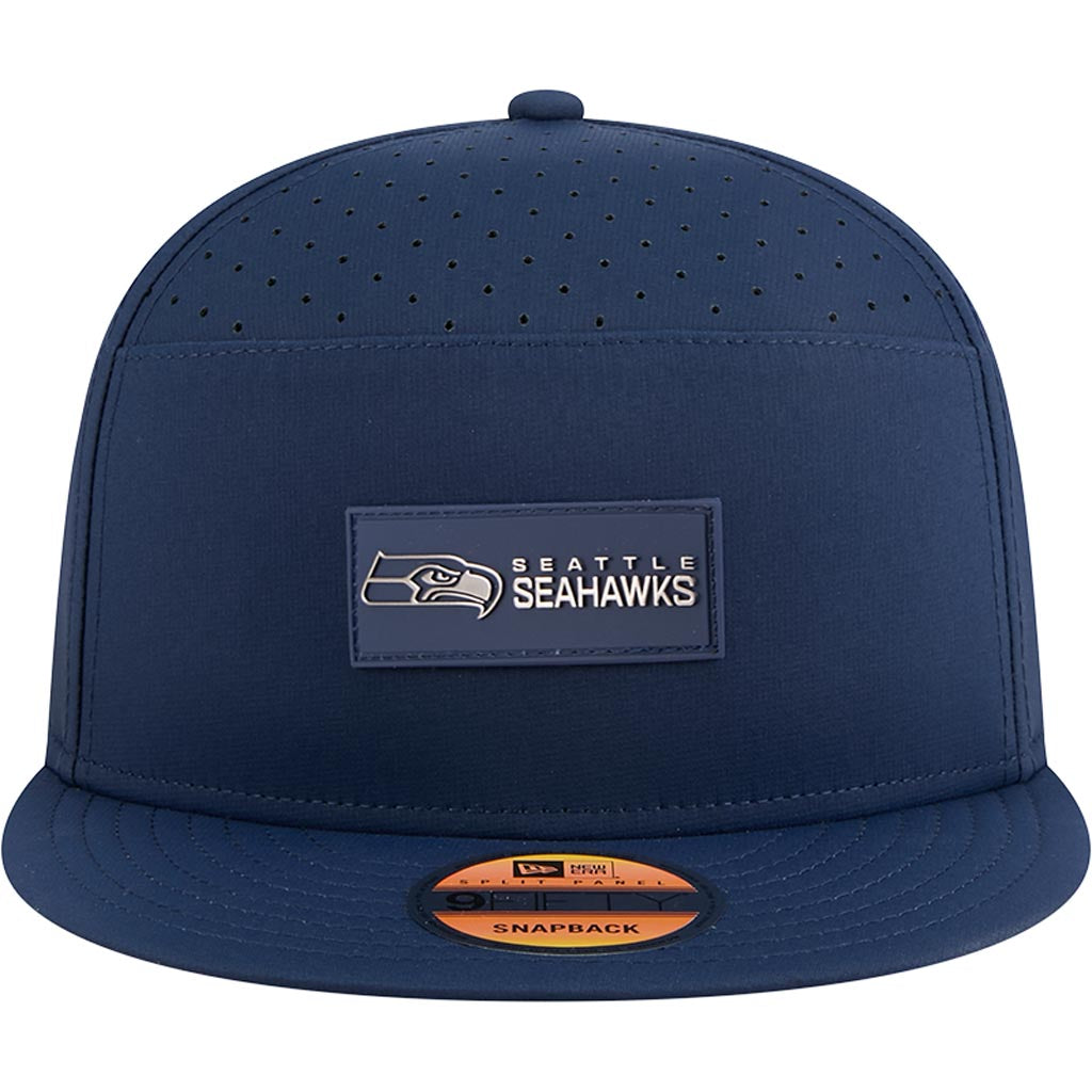 NFL Seattle Seahawks New Era 2025 Sideline 9FIFTY Split Panel Snapback Hat - Navy