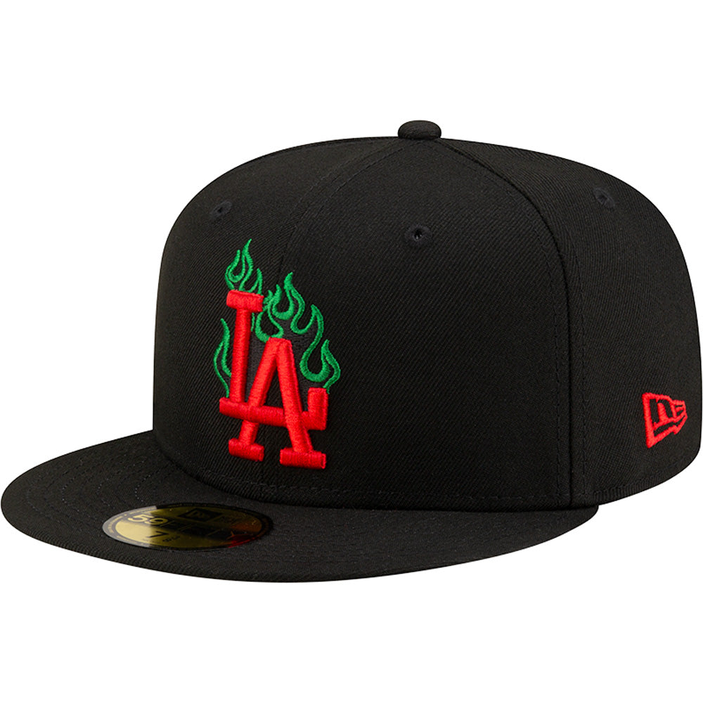 MLB Los Angeles Dodgers New Era Team Fire Mexican Flag Refresh 59FIFTY Fitted Hat - Black