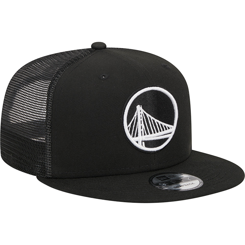 NBA Golden State Warriors New Era Black & White Trucker 9FIFTY Snapback Hat - Black