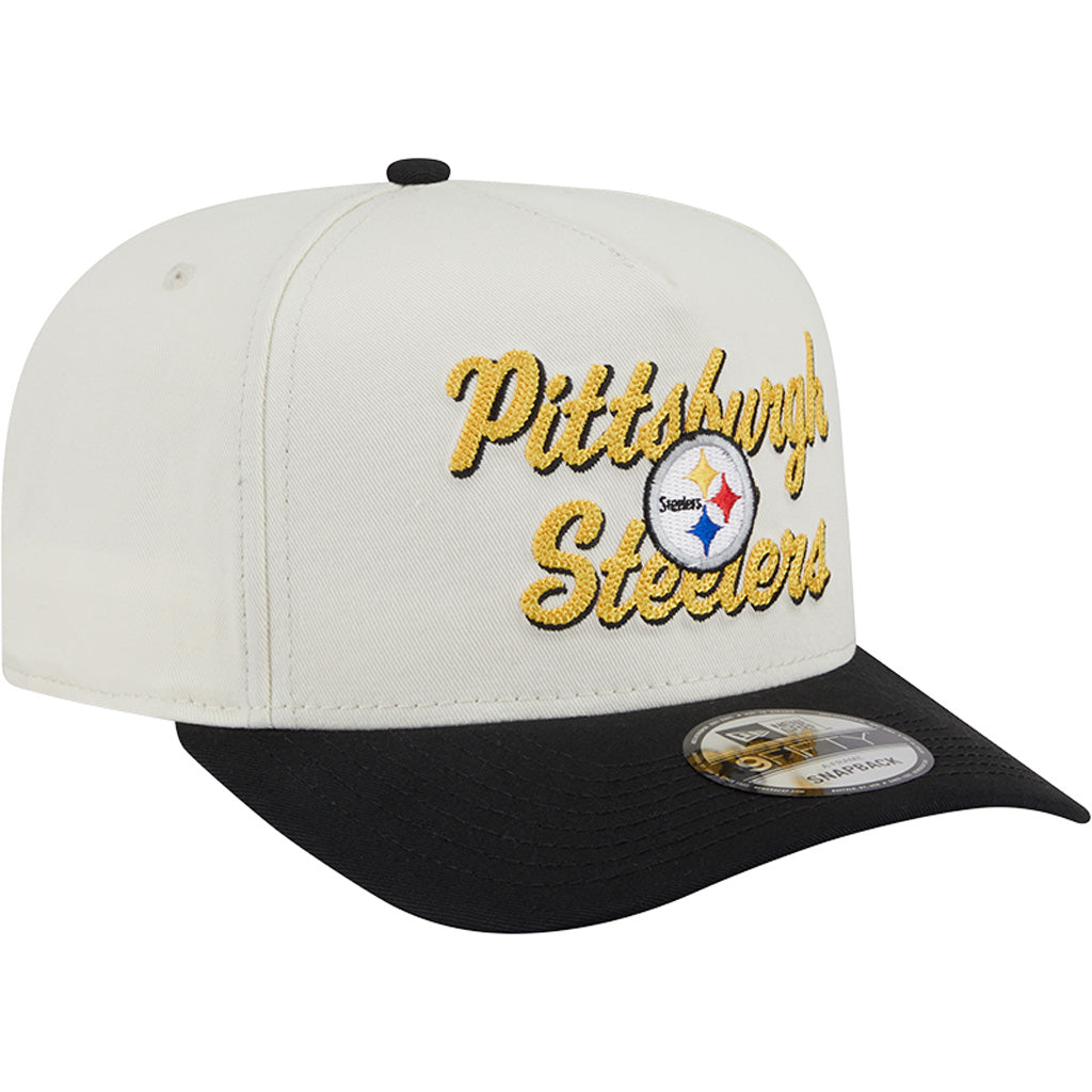 NFL Pittsburgh Steelers New Era Chainstitch Two-Tone 9FIFTY A-Frame Snapback Hat - Cream