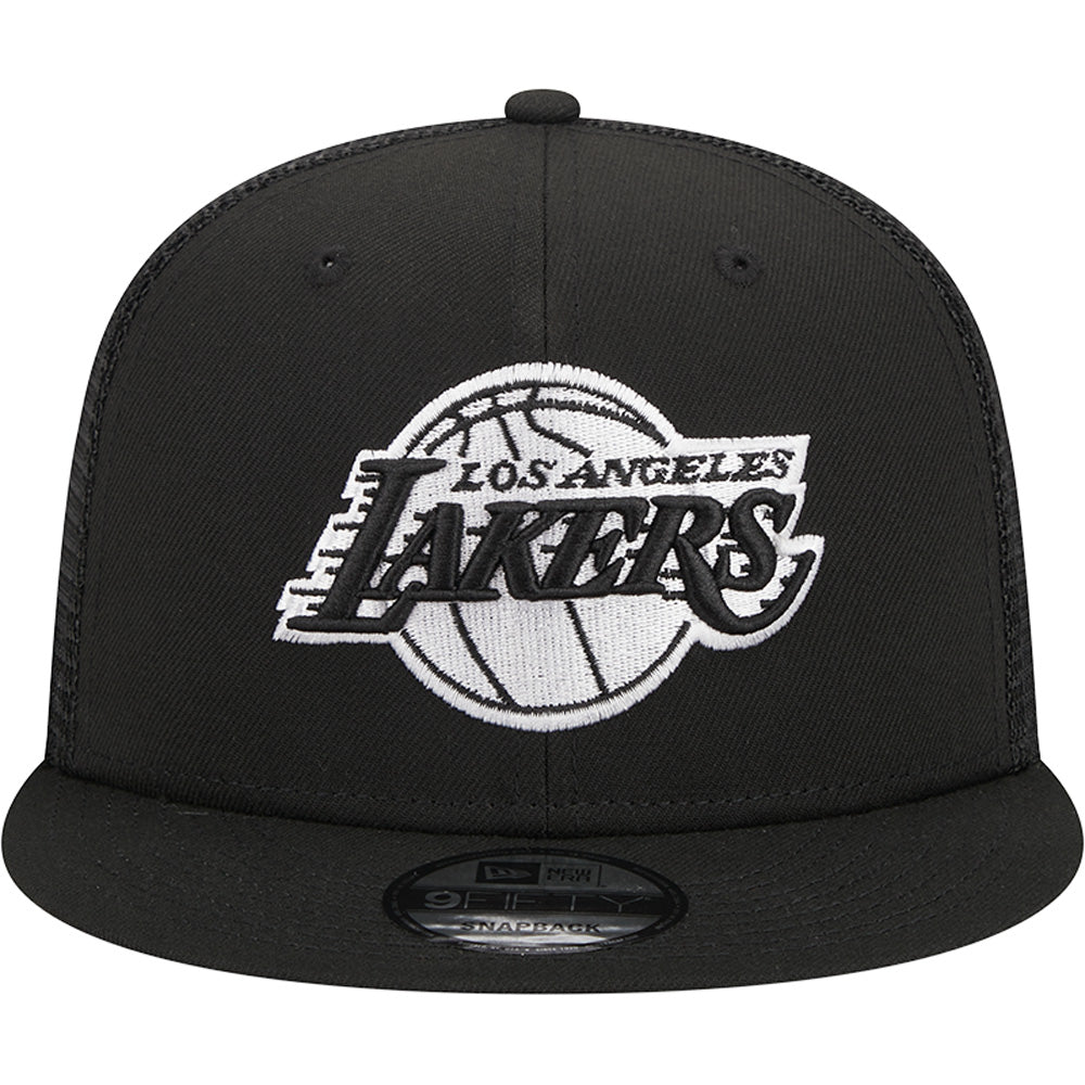 NBA Los Angeles Lakers New Era Black & White Trucker 9FIFTY Snapback Hat - Black