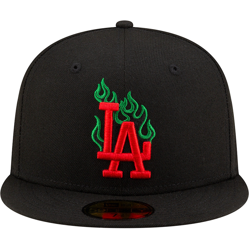 MLB Los Angeles Dodgers New Era Team Fire Mexican Flag Refresh 59FIFTY Fitted Hat - Black