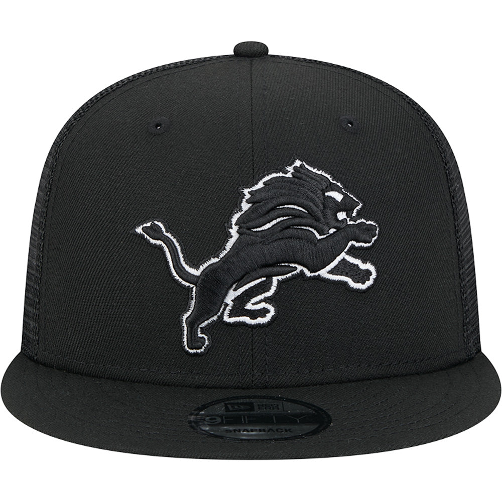 NFL Detroit Lions New Era Black & White 9FIFTY Snapback Trucker Hat - Black