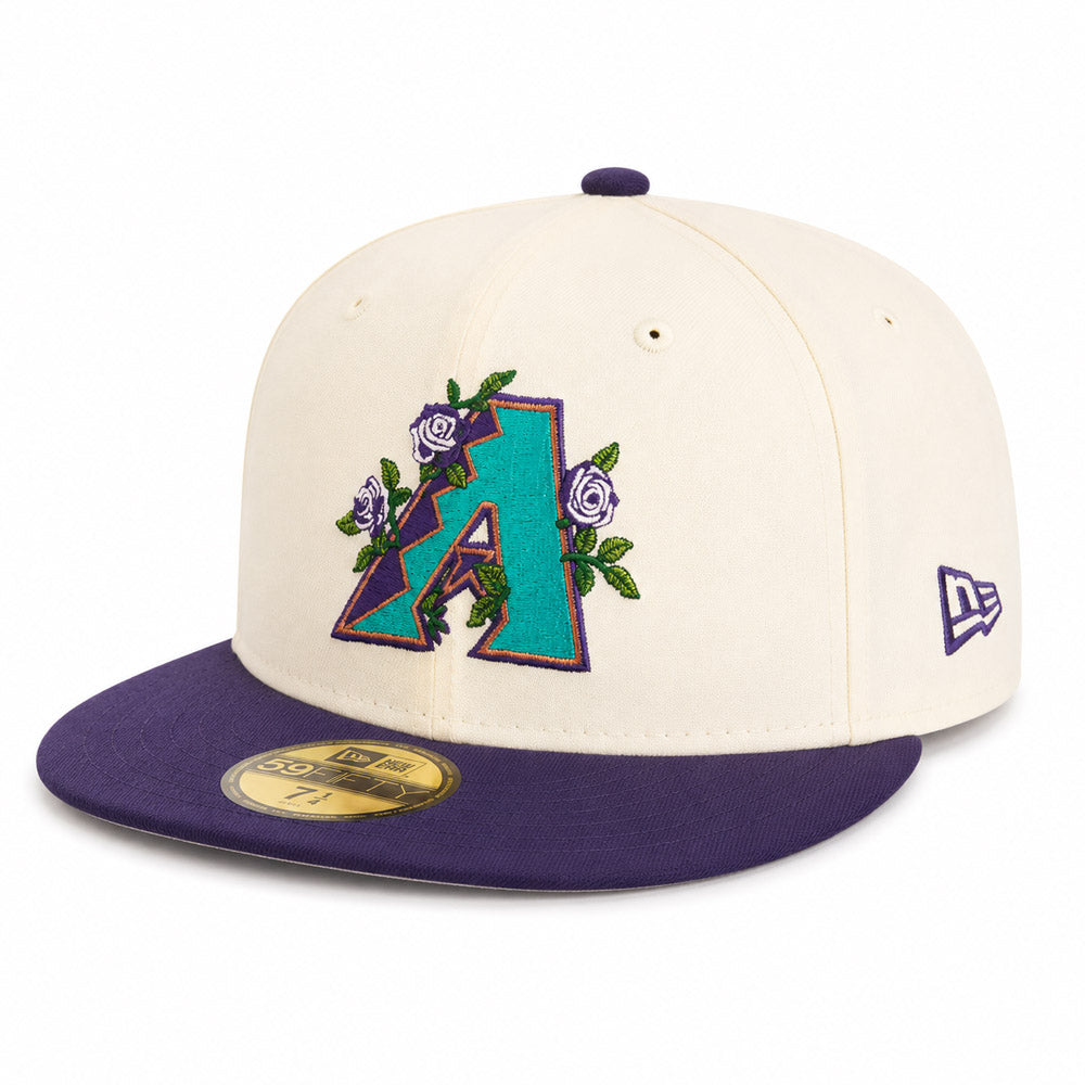 MLB Arizona Diamondbacks New Era Purple Visor Two-Tone Summer Flower 59FIFTY Fitted Hat - Cream