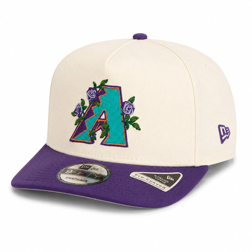 MLB Arizona Diamondbacks New Era Purple Visor Two-Tone Summer Flower 9FIFTY A-Frame Snapback Hat - Cream