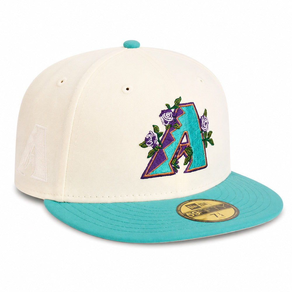 MLB Arizona Diamondbacks New Era Teal Visor Two-Tone Summer Flower 59FIFTY Fitted Hat - Cream