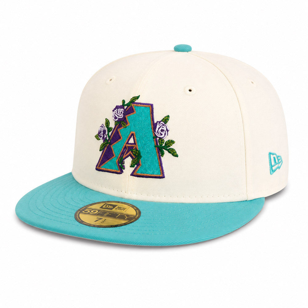MLB Arizona Diamondbacks New Era Teal Visor Two-Tone Summer Flower 59FIFTY Fitted Hat - Cream