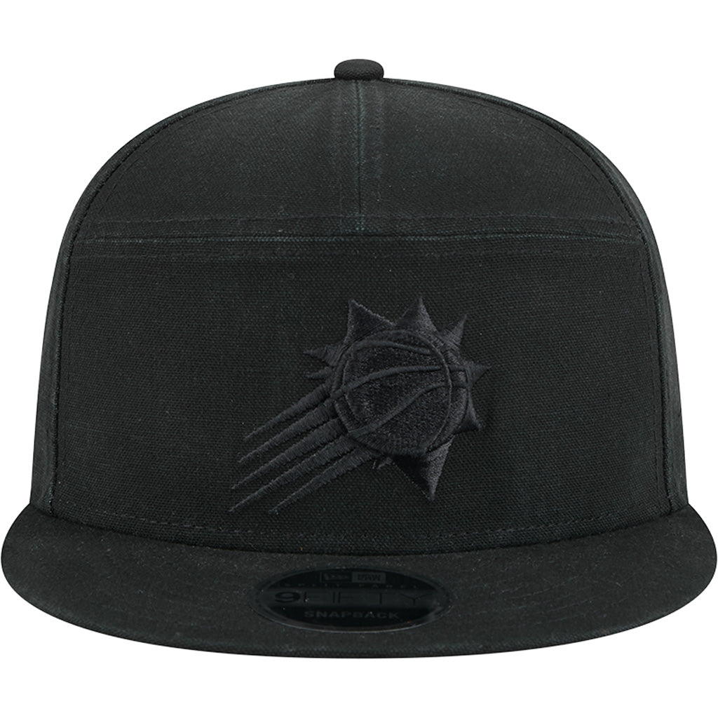 NBA Phoenix Suns New Era Black on Black Cotton Canvas 9FIFTY Split Panel Snapback Hat - Black
