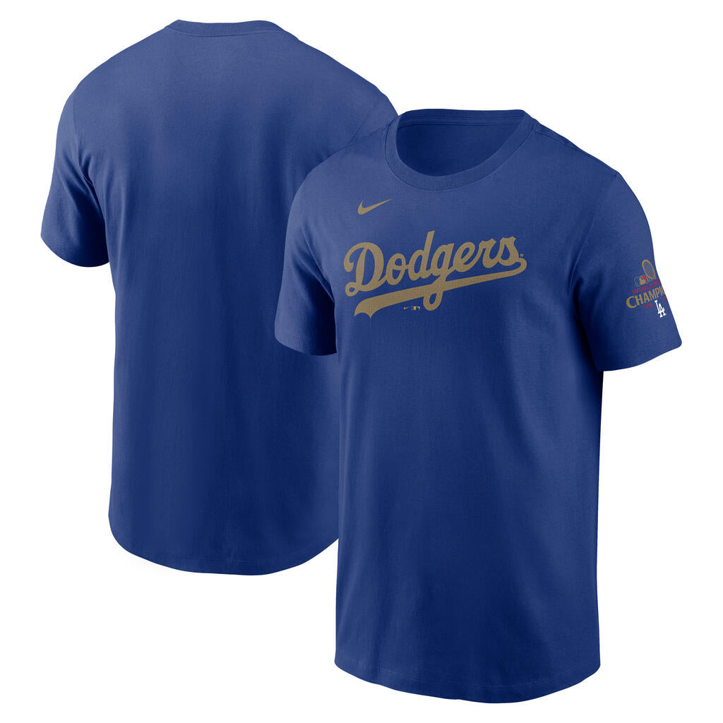 MLB Los Angeles Dodgers Nike Gold Wordmark T-Shirt - Blue