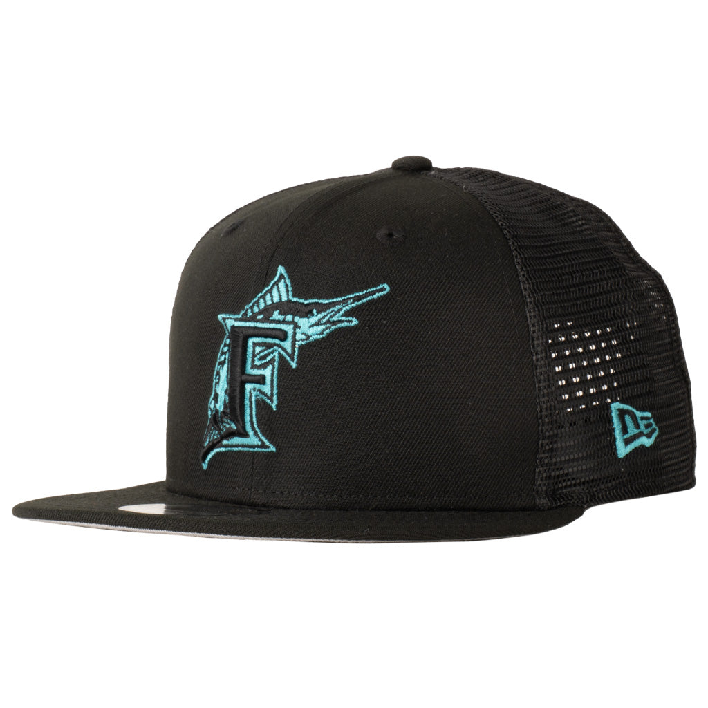 MLB Miami Marlins New Era Shadowline 9FIFTY Snapback Trucker Hat - Black